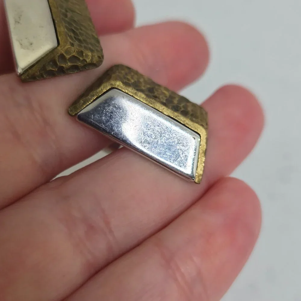 Anson Cufflinks Gold Tone Silver Textured Mixed Metal Vintage MCM Geometric